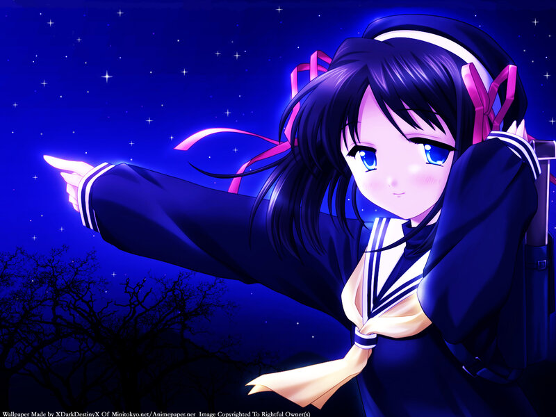 anime girl pointing at stars