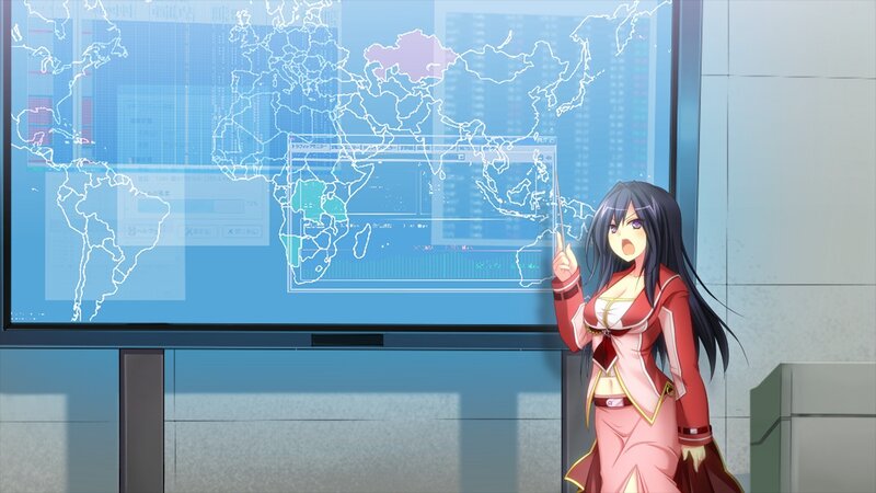 anime girl pointing at world map