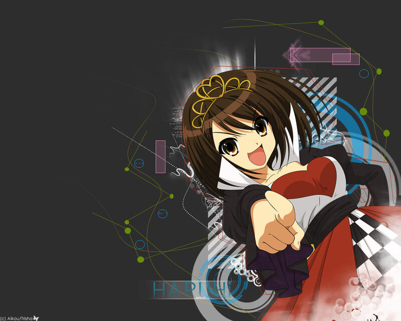 Anime Girl Pointing — Black, Energetic, Crown, Dress