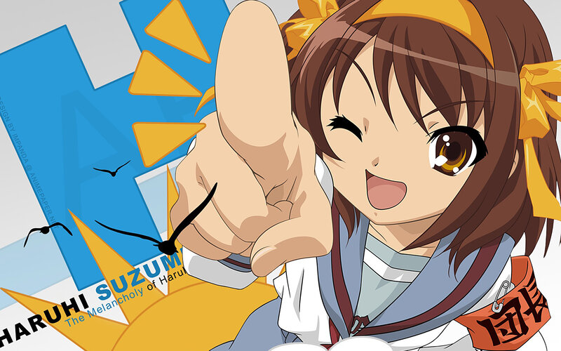 Anime Girl Pointing — Blue, Energetic, Afternoon