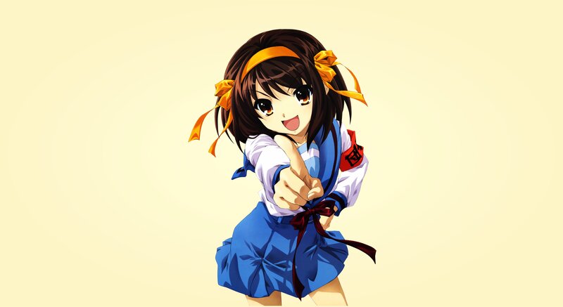 Anime Girl Pointing — Blue, Energetic, School Uniform