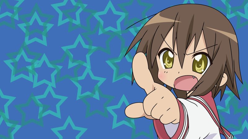 Anime Girl Pointing — Blue, Energetic, Star Pattern