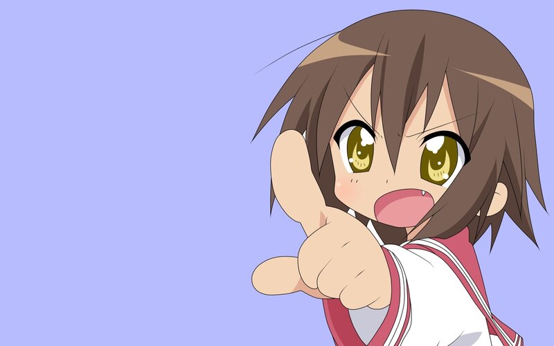 Anime Girl Pointing — Brown, Energetic, Pointing Finger, School Uniform, Yellow