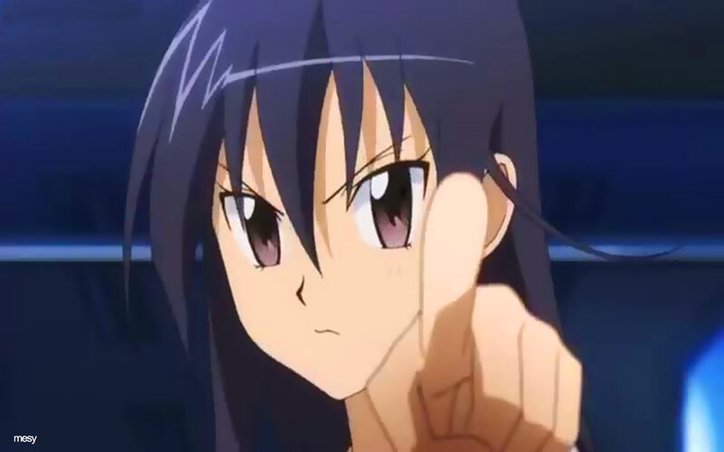 Anime Girl Pointing Finger — Blue, Intense