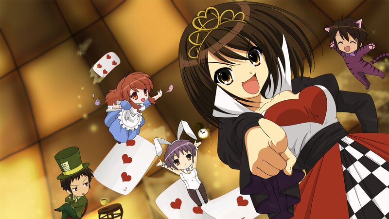 Anime Girl Pointing Forward — Brown, Playful, Cards, Chessboard, Cat Ears