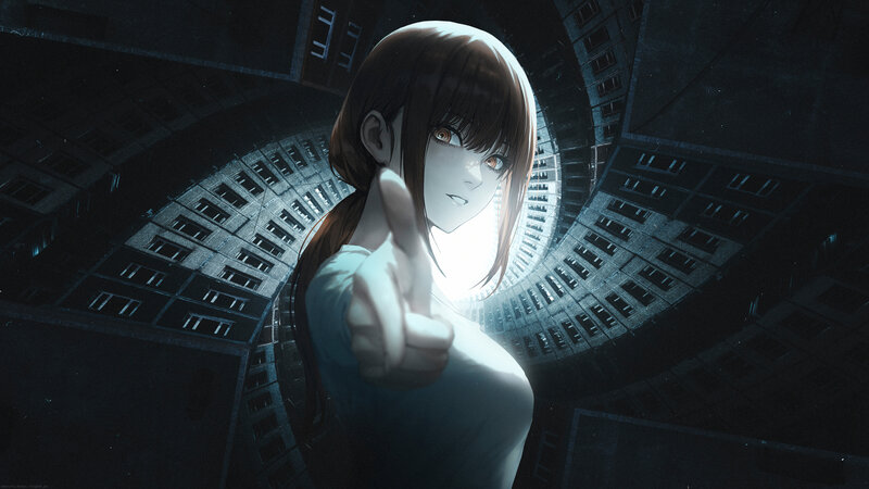 Anime Girl Pointing Forward — White, Dramatic