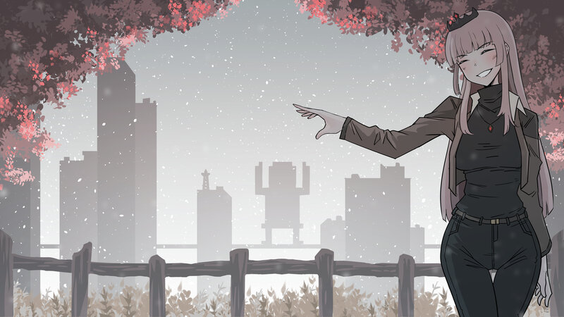 Anime Girl Pointing — Gray, Calm