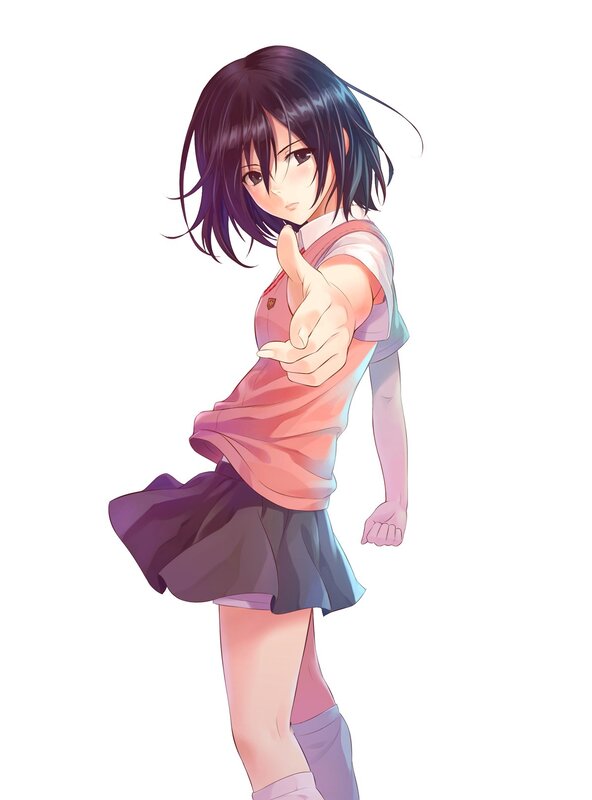 Anime Girl Pointing — Purple, Playful, School Uniform, Skirt