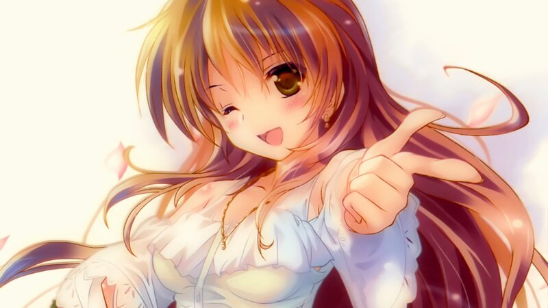 Anime Girl Pointing — White, Cheerful