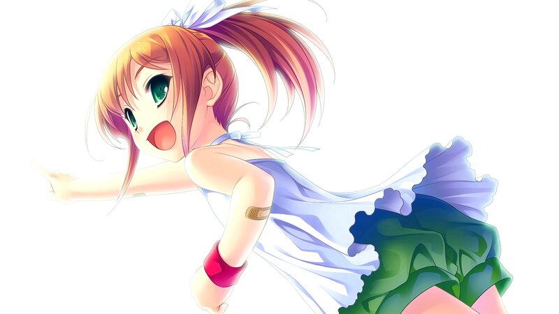 Anime Girl Pointing — White, Energetic, Bandage