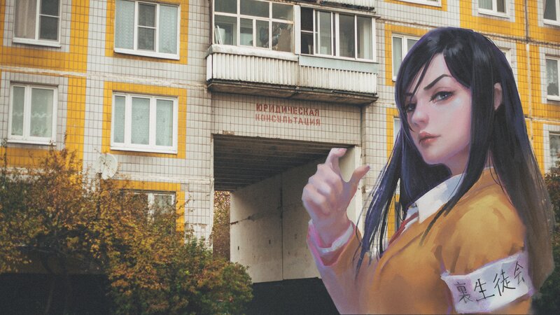 Anime Girl Pointing — Yellow, Dramatic