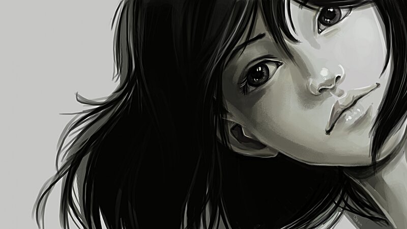 Anime Girl Portrait — Black, Dramatic