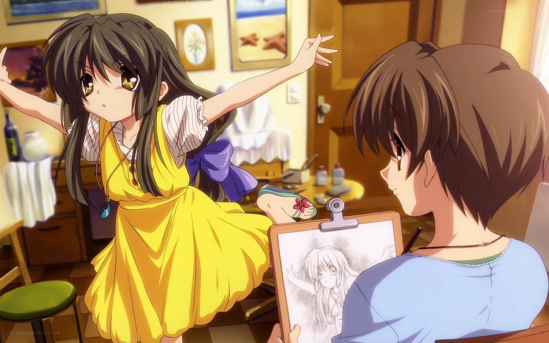 anime girl posing for artist