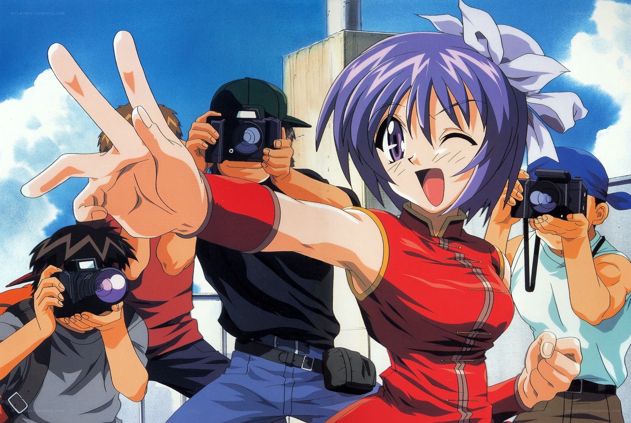 anime girl posing with fans