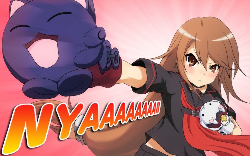 anime girl punching cat