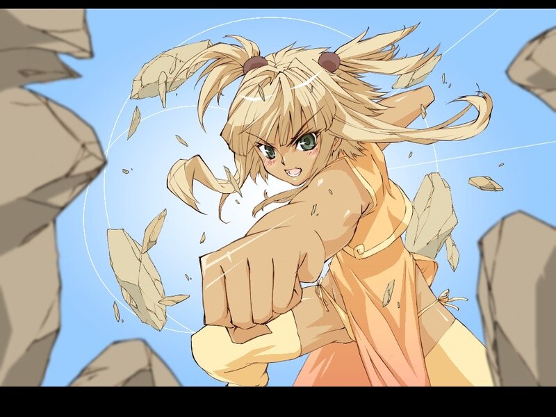 anime girl punching rock
