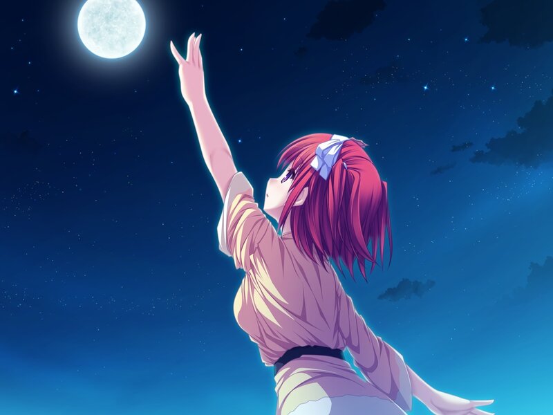 Anime Girl Reaching for Moon — Blue