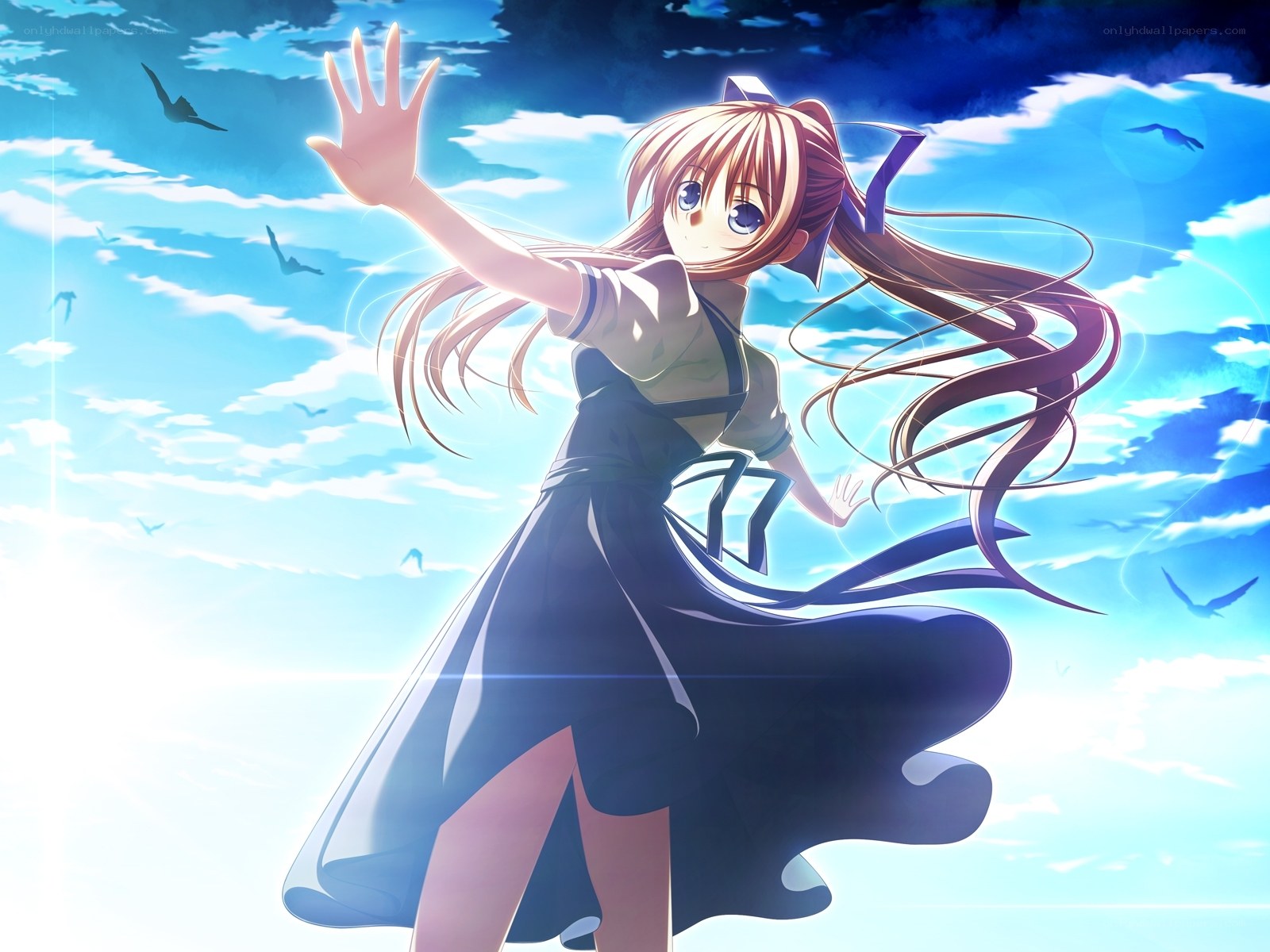 anime girl reaching for sky