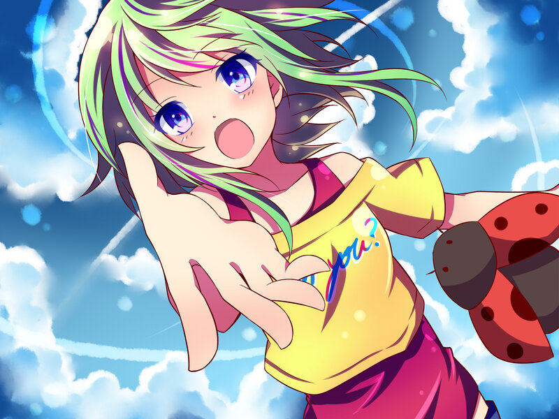 Anime Girl Reaching Forward — Blue, Dynamic