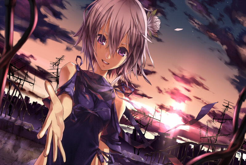 Anime Girl Reaching Forward — Purple, Dramatic, Sunset, Digital Art