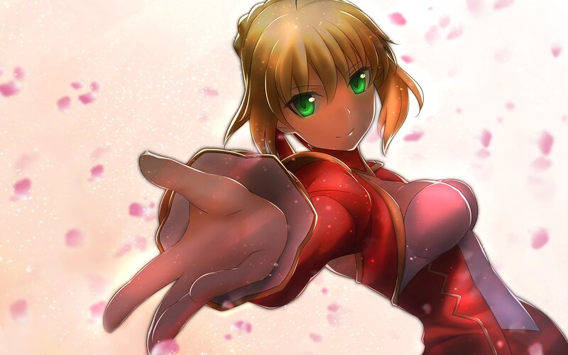 Anime Girl Reaching Forward — Red