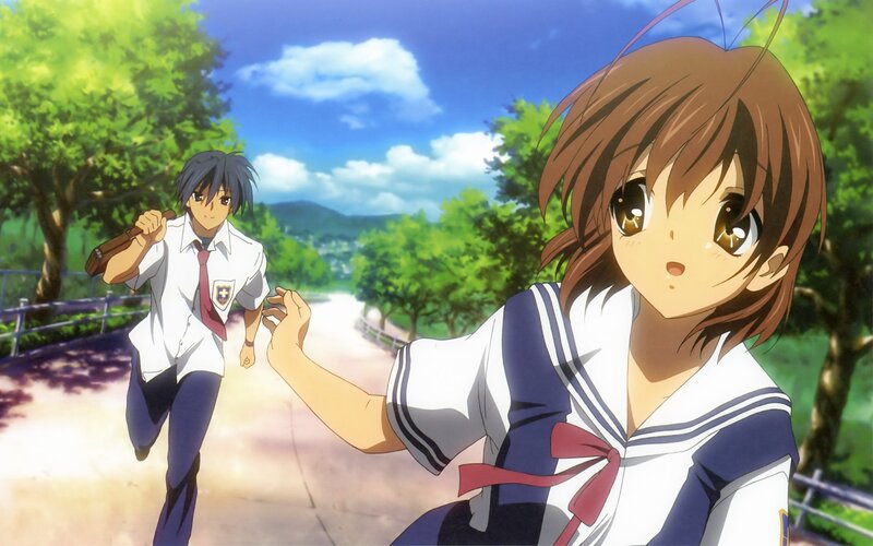 Anime Girl Reaching Out — Blue, Bright, Cheerful