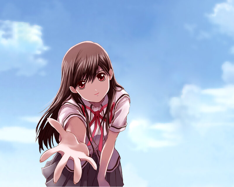 Anime Girl Reaching Out — Blue, Calm