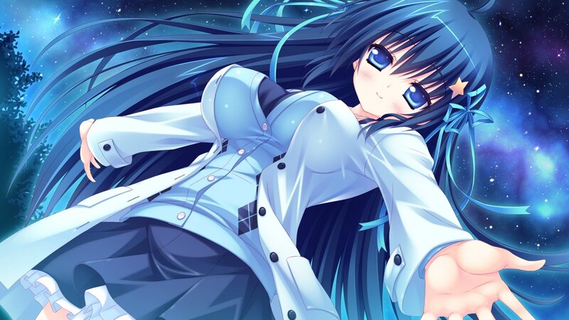 Anime Girl Reaching Out — Blue, Serene