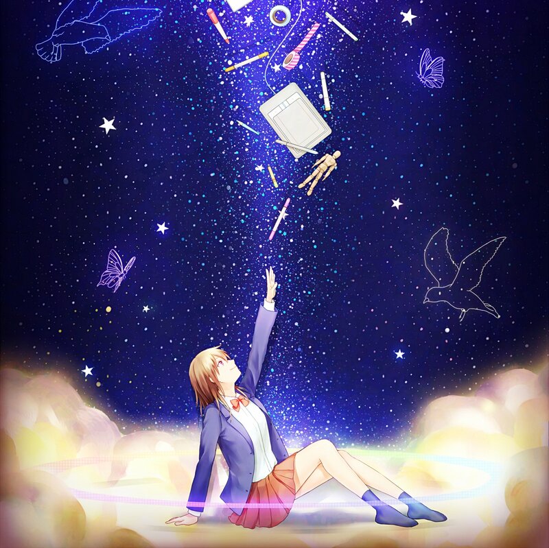 Anime Girl Reaching Up — Blue