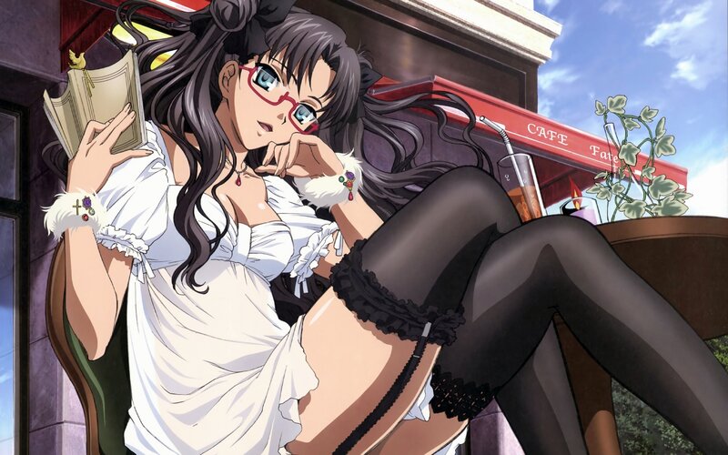 anime girl reading at cafe