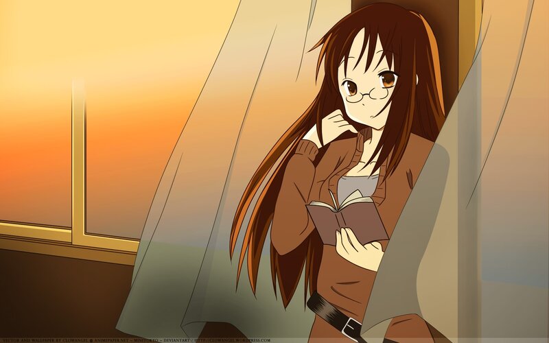 anime girl reading at sunset