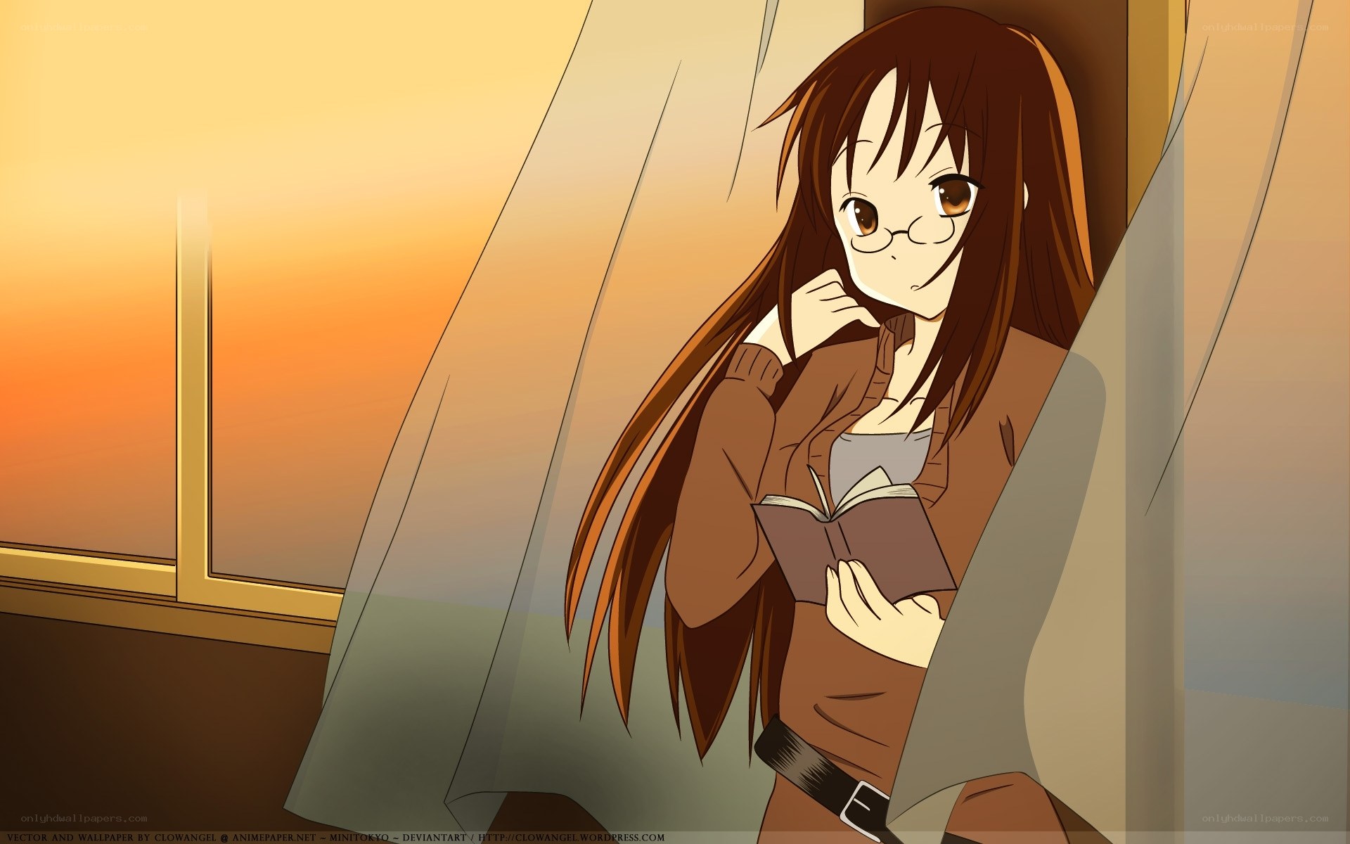 anime girl reading at sunset