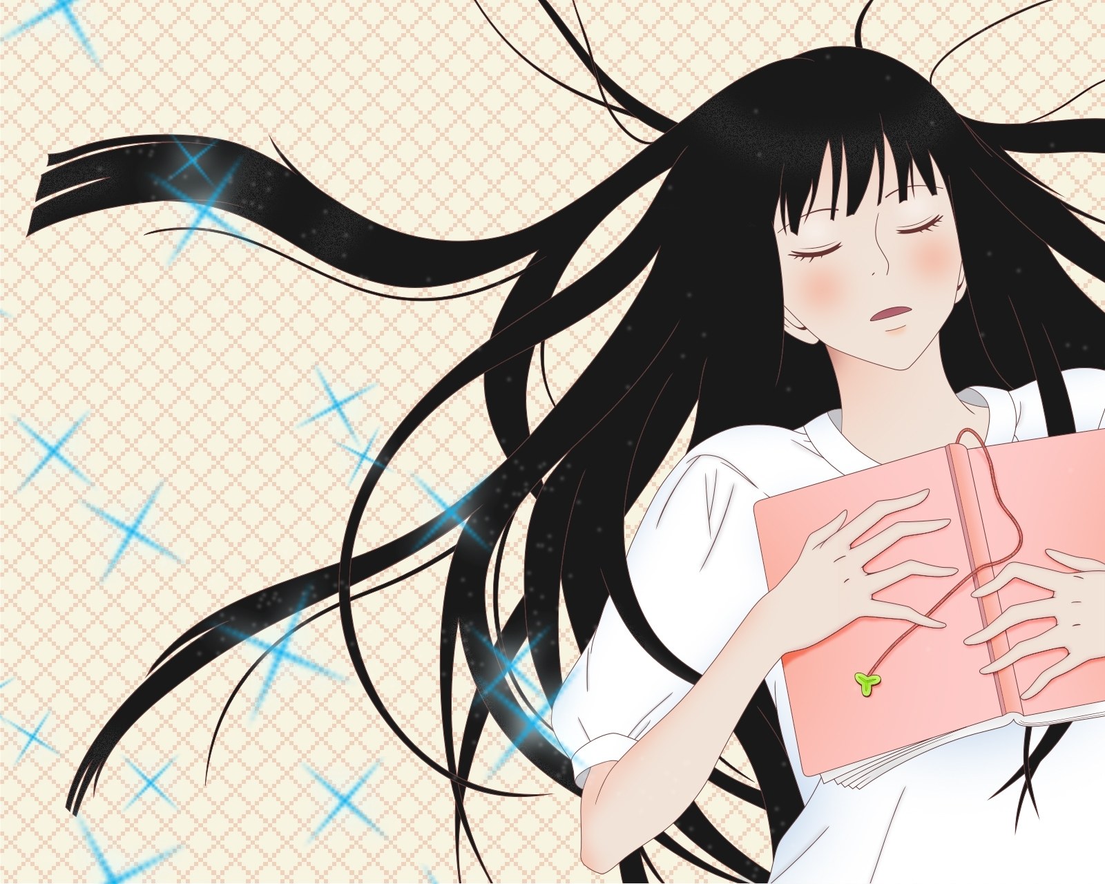 Anime girl reading book