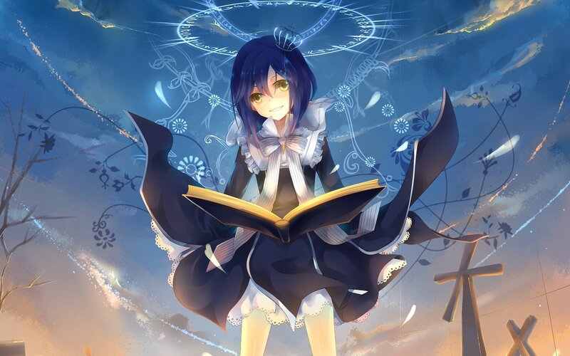 anime girl reading book