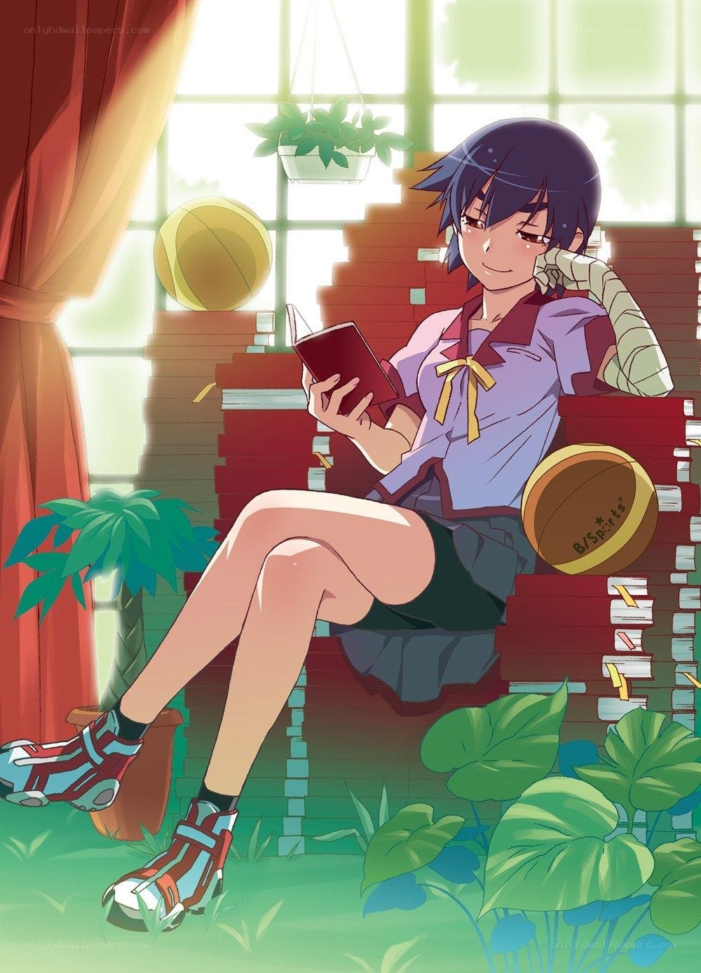 anime girl reading book