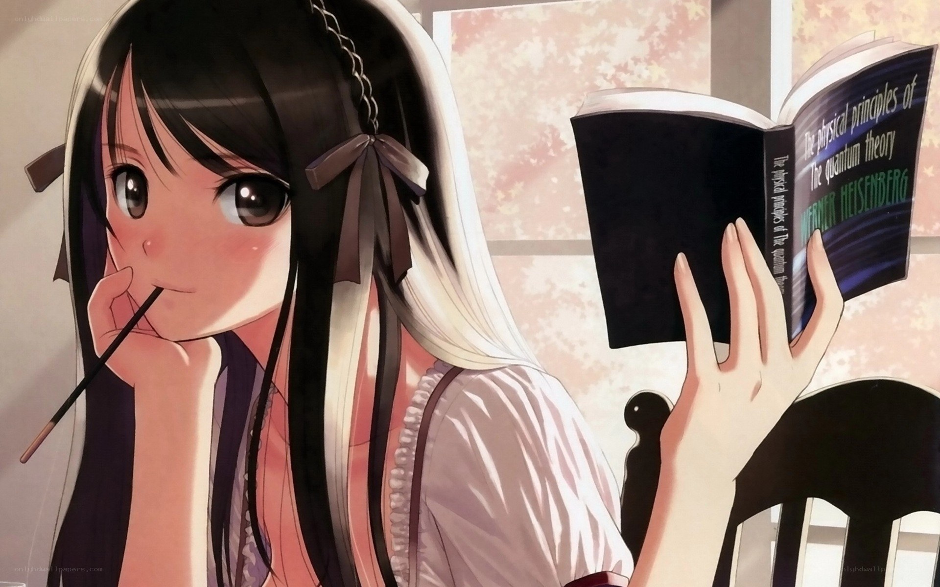 anime girl reading book