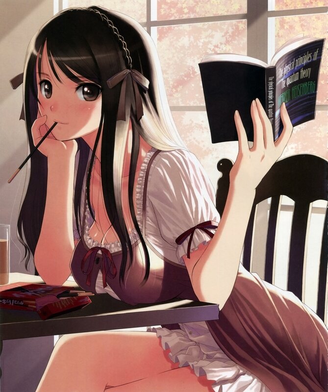 Anime girl reading book