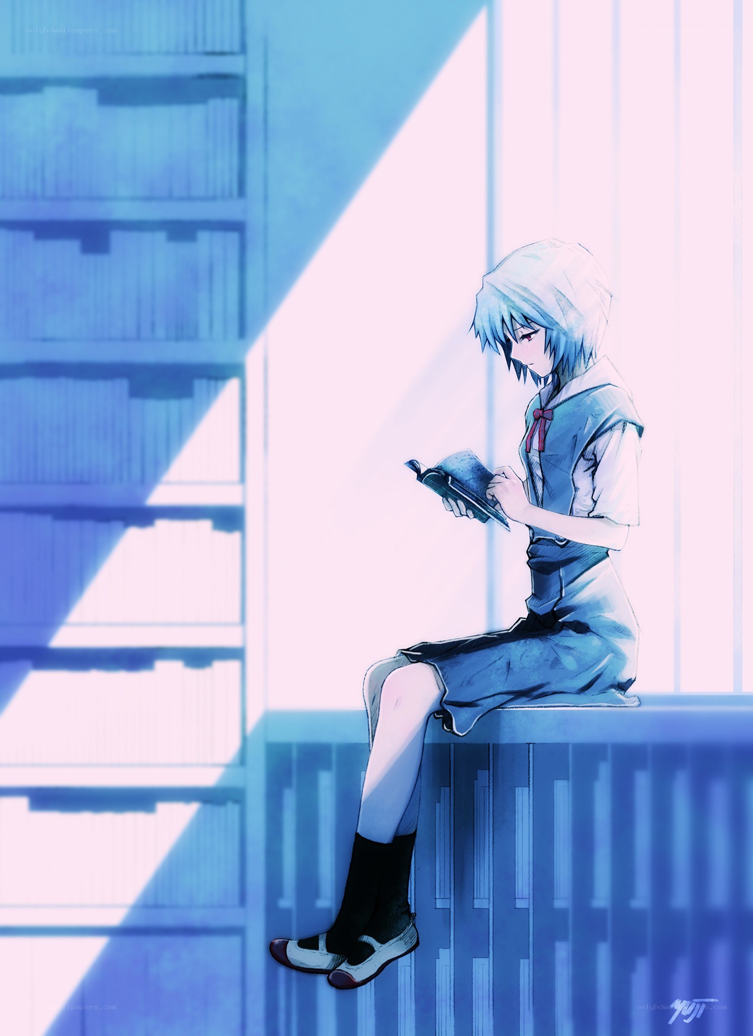anime girl reading book