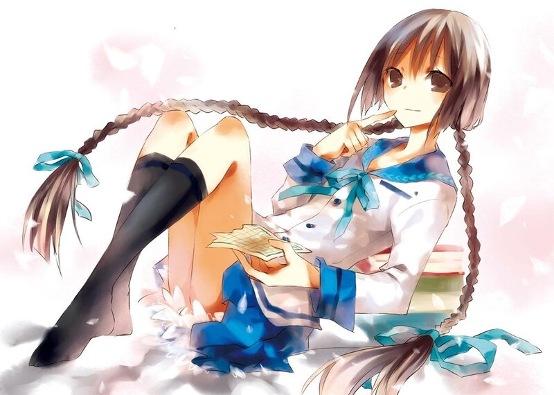 anime girl reading book