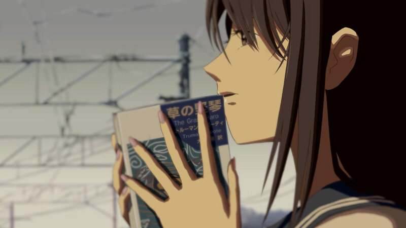 anime girl reading book