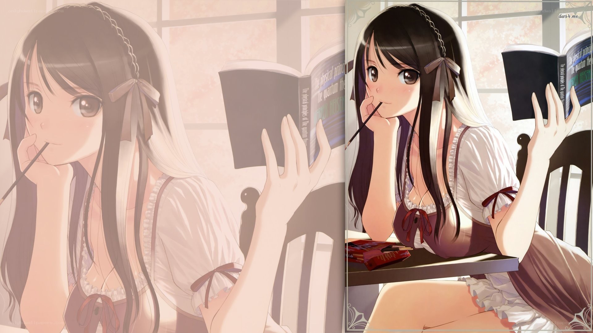 anime girl reading book