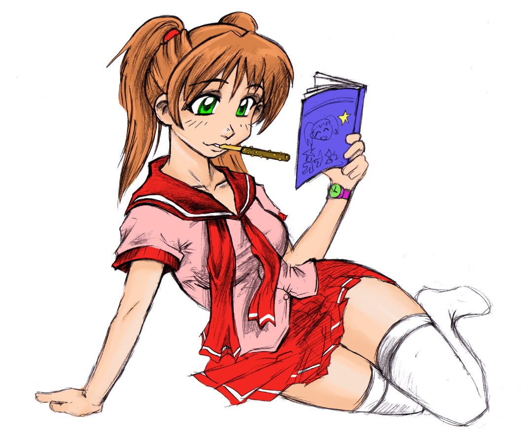 anime girl reading book