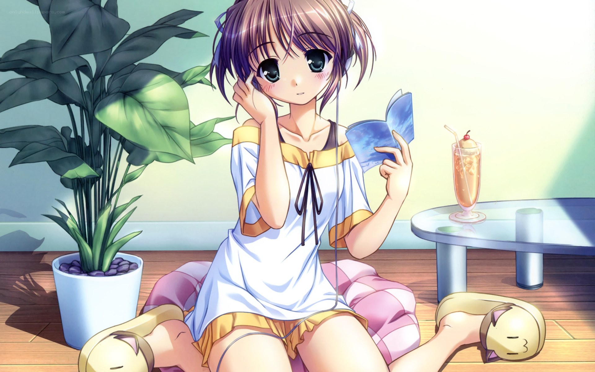 Anime girl reading book