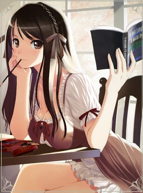 anime girl reading book