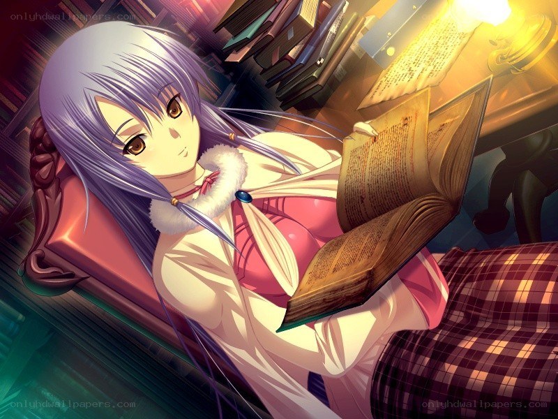 anime girl reading book