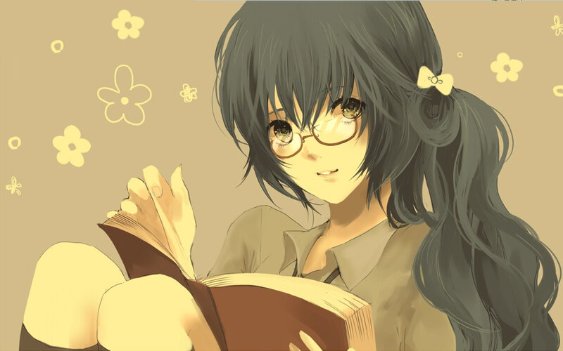 Anime Girl Reading Book — Beige, Calm