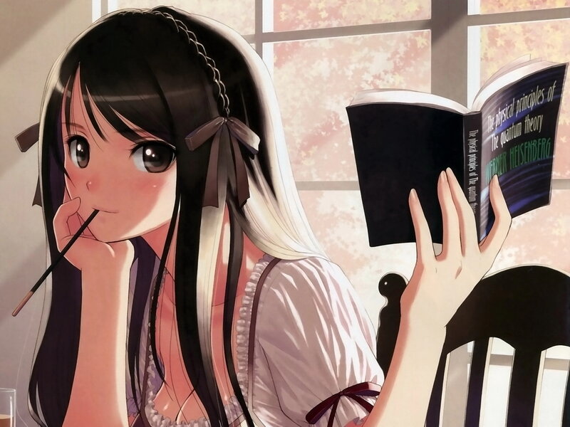 Anime Girl Reading Book — Black, Calm, Afternoon, Manga