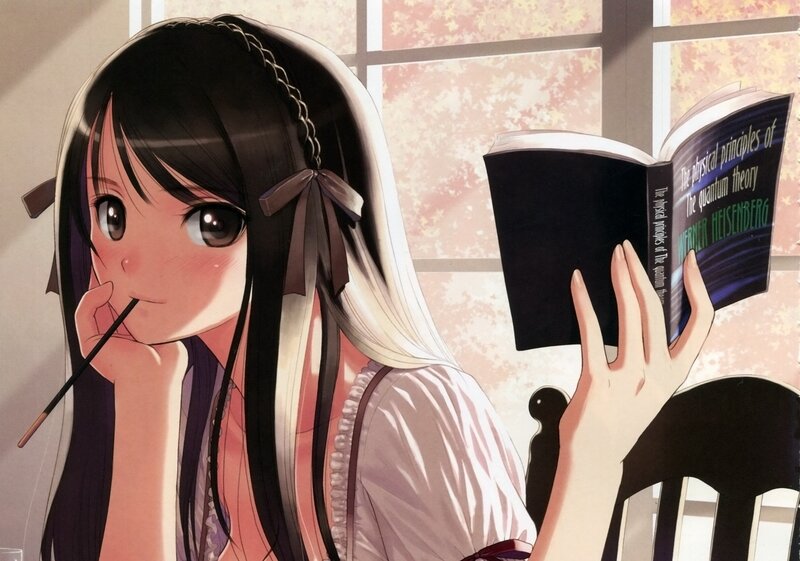 Anime Girl Reading Book — Black, Calm, Afternoon, Manga, Window