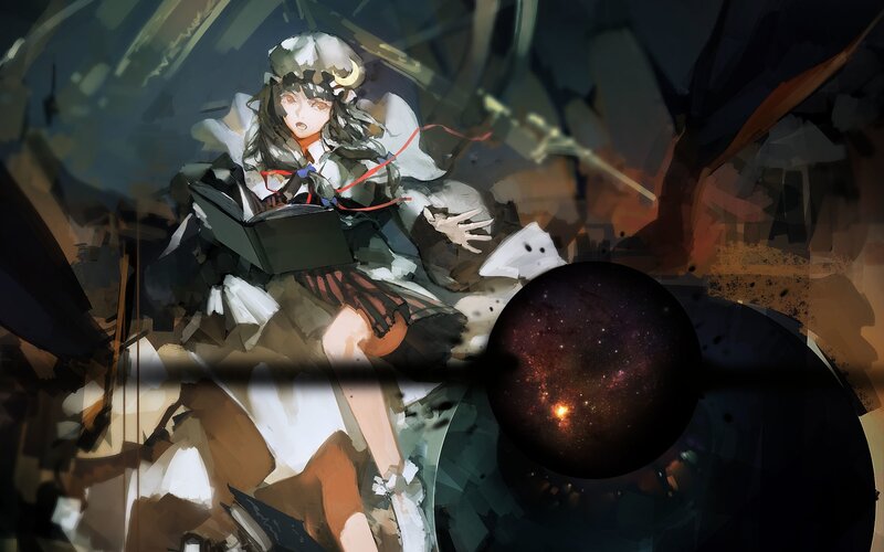 Anime Girl Reading Book — Black, Dramatic, Night