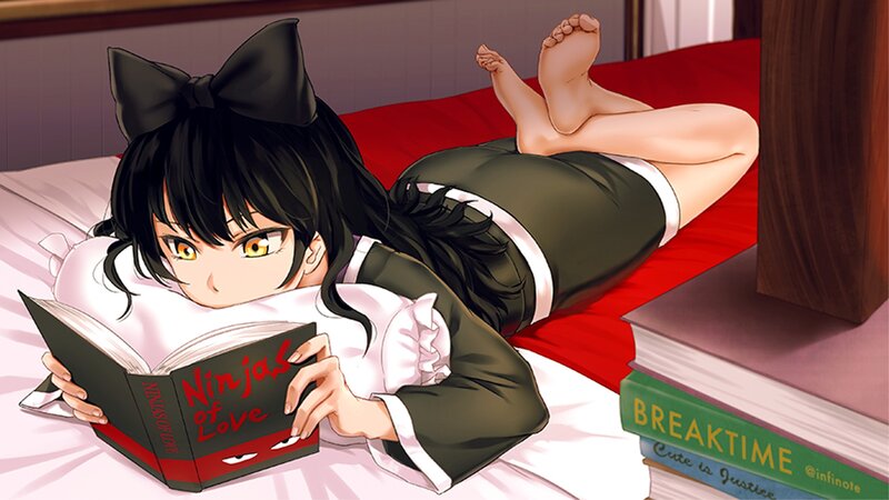 Anime Girl Reading Book — Black, Relaxed
